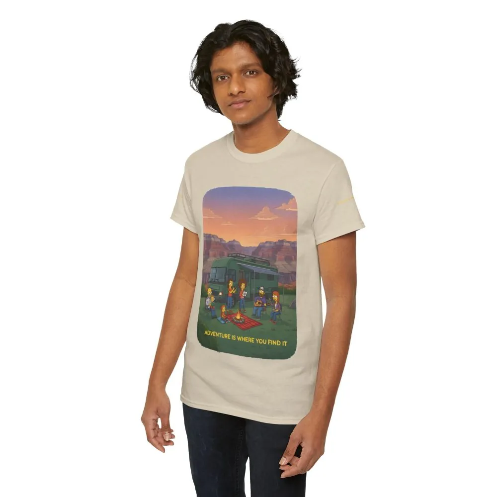 Unisex Heavy Cotton Tee — "Adventure Is Where You Find It" Design Sitcom-Line