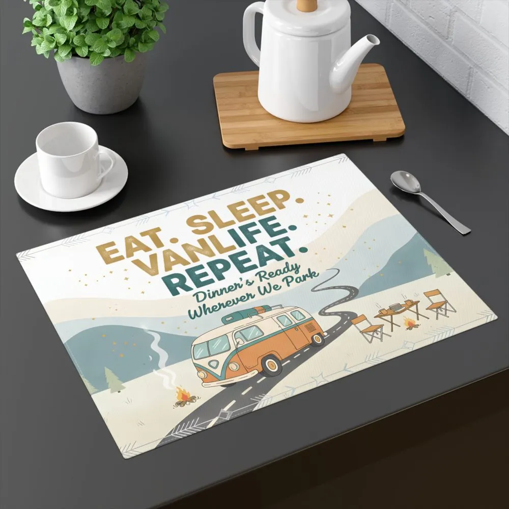 Vanlife Placemat — "Eat. Sleep. Vanlife. Repeat." Campervan Dining Mat