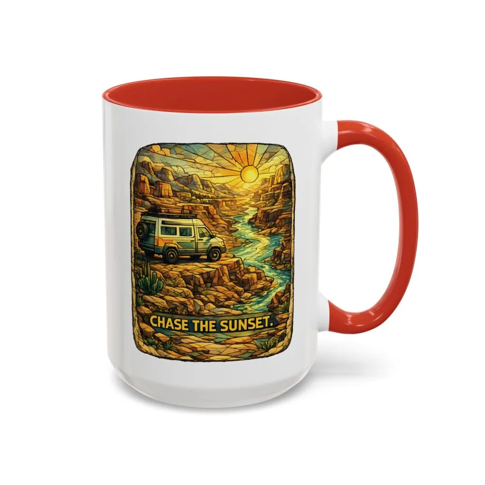 Accent Coffee Mug (11, 15oz) — "Chase The Sunset" Design Cubic-Line
