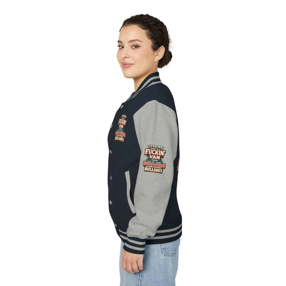 13213200481787143057_2048.jpeg Unisex Heavyweight Letterman Jacket — "I´d Rather Sleep in A Fucking Van" Design F**K-Line