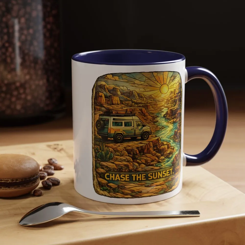 Accent Coffee Mug (11, 15oz) — "Chase The Sunset" Design Cubic-Line