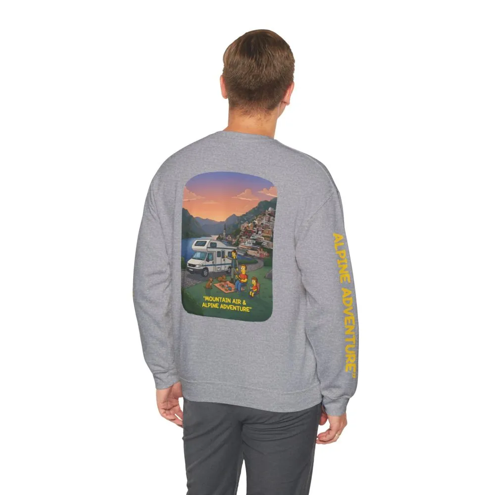 Unisex Heavy Blend™ Crewneck Sweatshirt — "Mountain Air-Alpine Adventure" Design Sitcom-Line