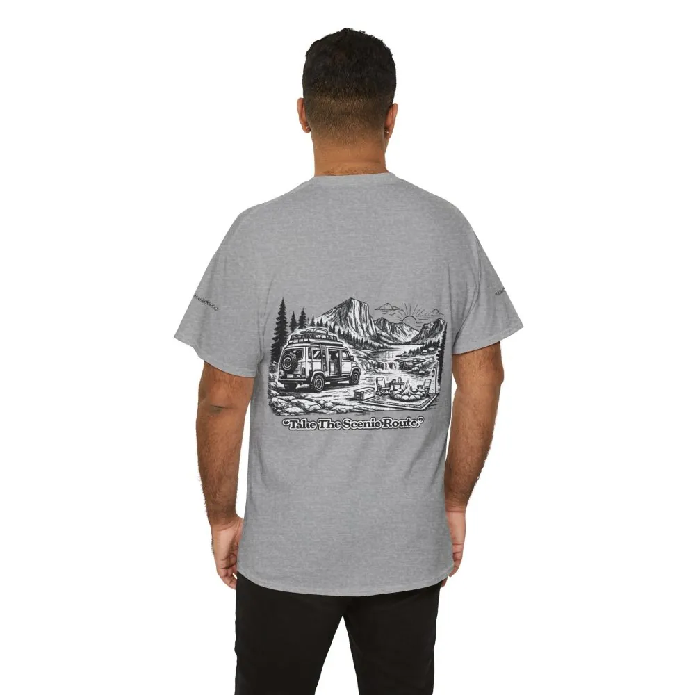 13252400215544234854_2048.jpeg Unisex Heavy Cotton Tee — "Take The Scenic Route" Design Minimal-Line