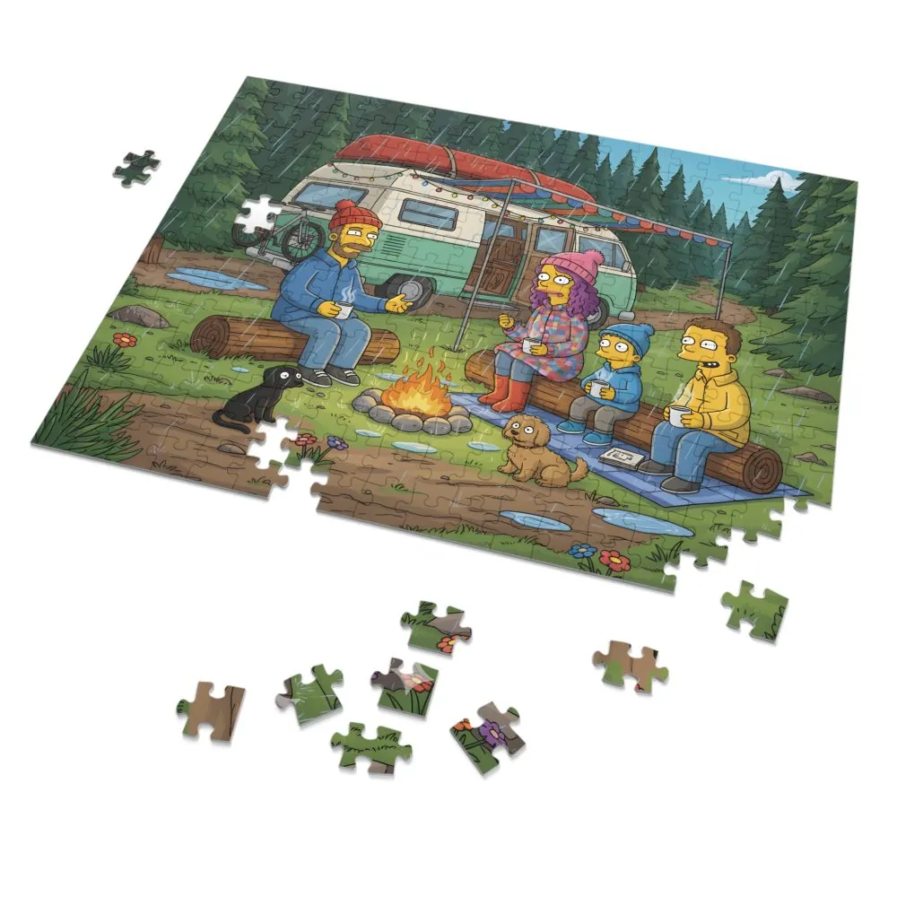 Jigsaw Puzzle with Tin — Outdoor Camper Scene