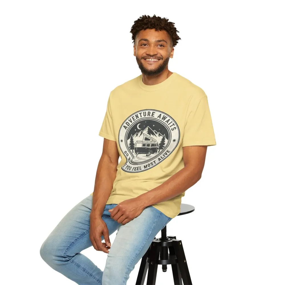13263662809406902992_2048.jpeg T-Shirt — "Adventure Awaits-Go Where You Feel Most Alive" (Only Front Printed) Outdoor Travel Tee