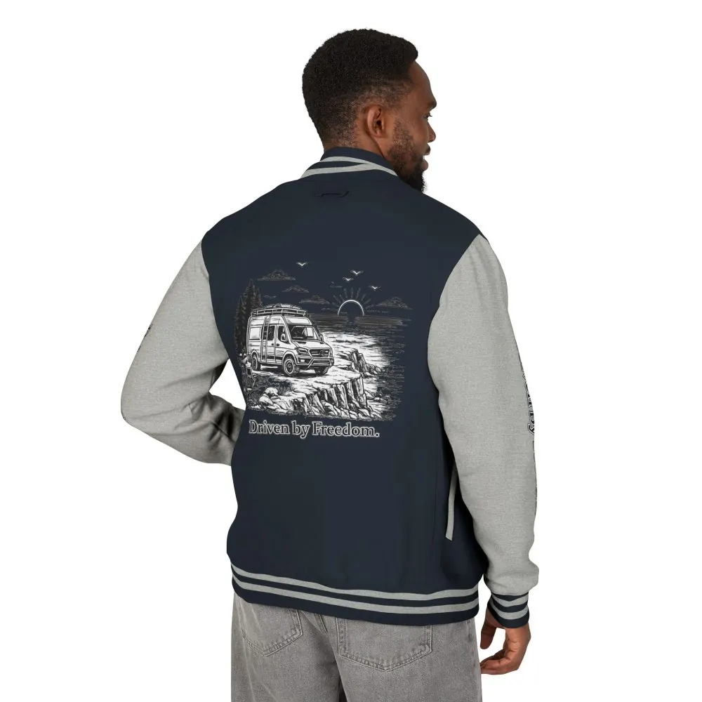 13276207558095534662_2048.jpeg Unisex Heavyweight Letterman Jacket — "Driven By freedom" Travel Varsity Coat