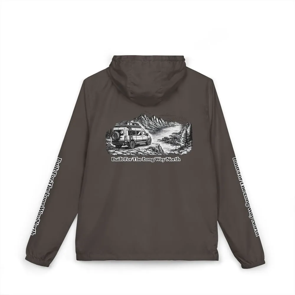 13283101733408636797_2048.jpeg Unisex Full-Zip Windbreaker Jacket — "Built For The Long Way North" (Design "Minimal-Line")
