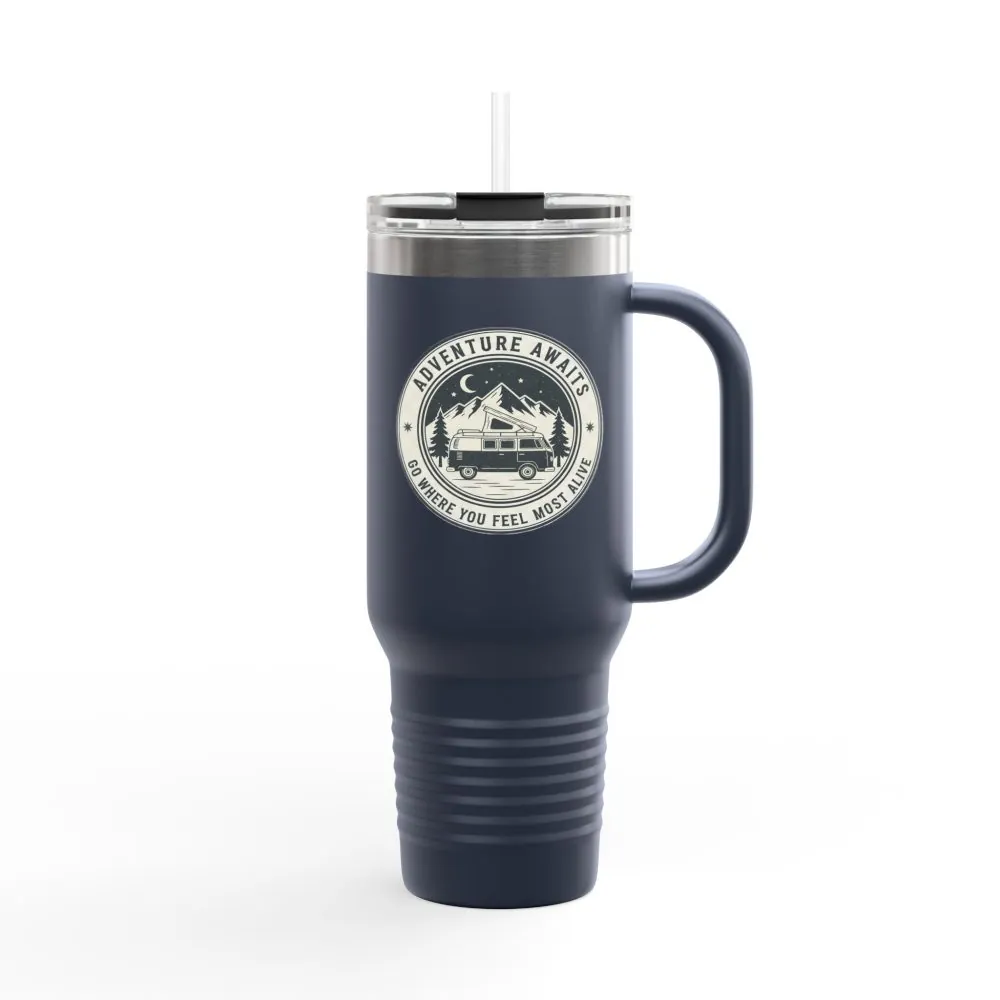 13290743689243810128_2048.jpeg Insulated Travel Mug - "Adventure Awaits-Go Where You Feel Most Alive" (40oz) – Retro Camper Design, Keep Drinks Hot or Cold