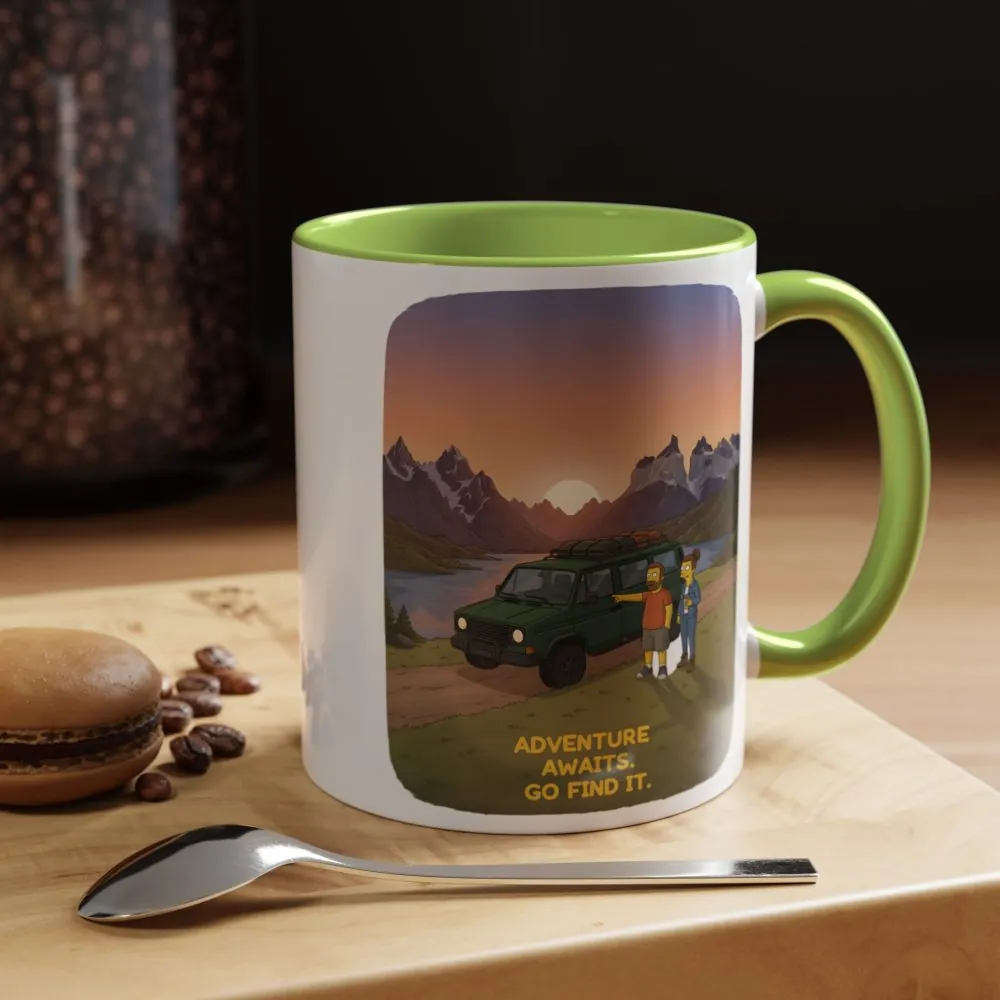 Accent Coffee Mug (11, 15oz) — "Adventure Awaits-Go Find It" Design Sitcom-Line