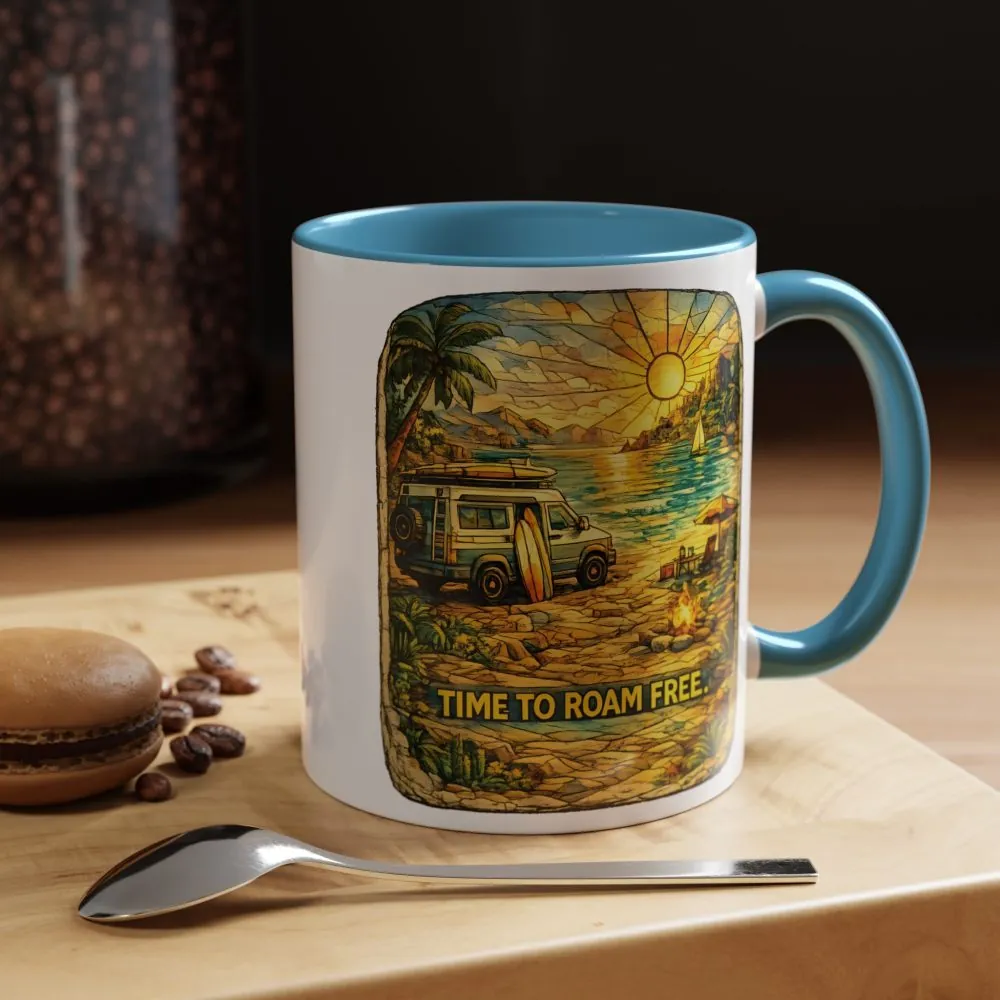 Accent Coffee Mug (11, 15oz) — "Time To Roam Free" Design Cubic-Line