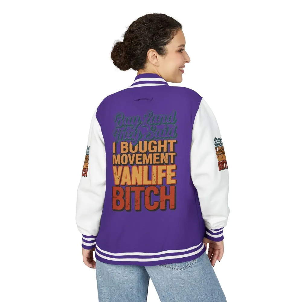 13305173548291109317_2048.jpeg Unisex Heavyweight Letterman Jacket — "Buy Land They Said" Design F**K-Line