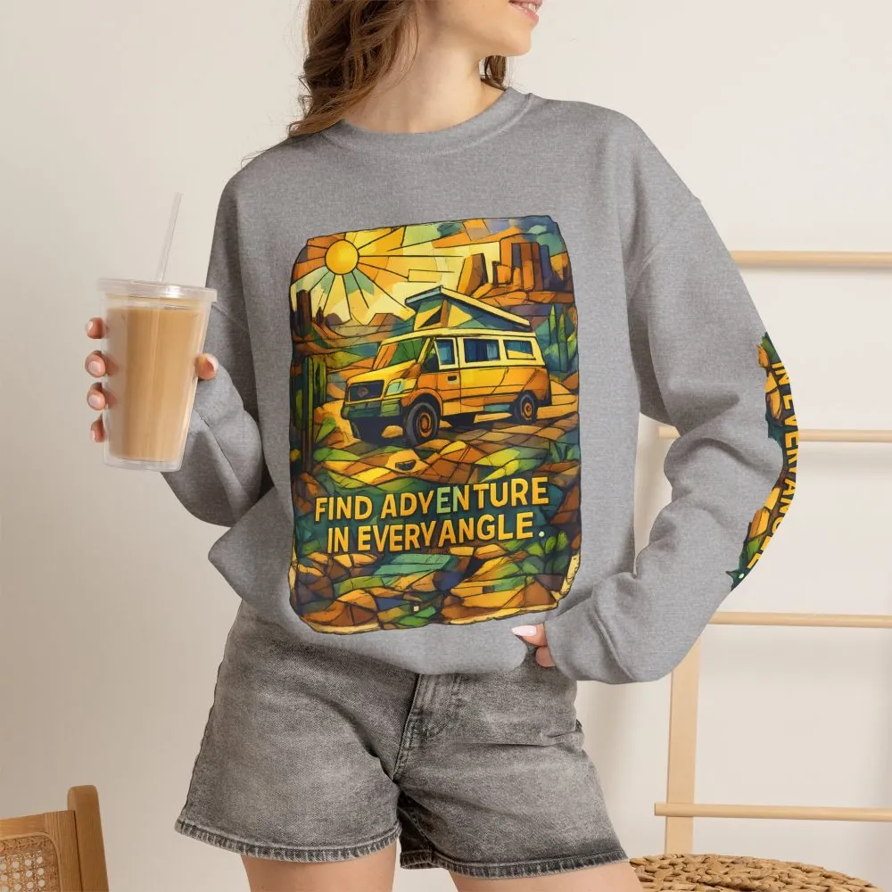 13318721120300604482_2048.jpeg Unisex Heavy Blend™ Crewneck Sweatshirt — "Find Adventure In Every Corner" Design Cubic-Line