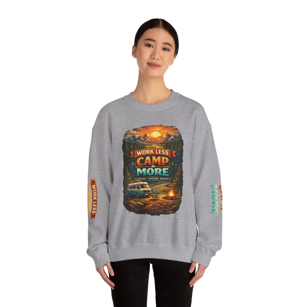 13335912103256524690_2048.jpeg Unisex Heavy Blend™ Crewneck Sweatshirt — "Work Less-Camp More" Design Scenic-Line