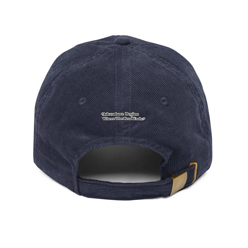 13337614634666664926_2048.jpeg Vintage Corduroy Cap (Embroidery) — "Adventure Begins Where The Road Ends" Embroidered Hat