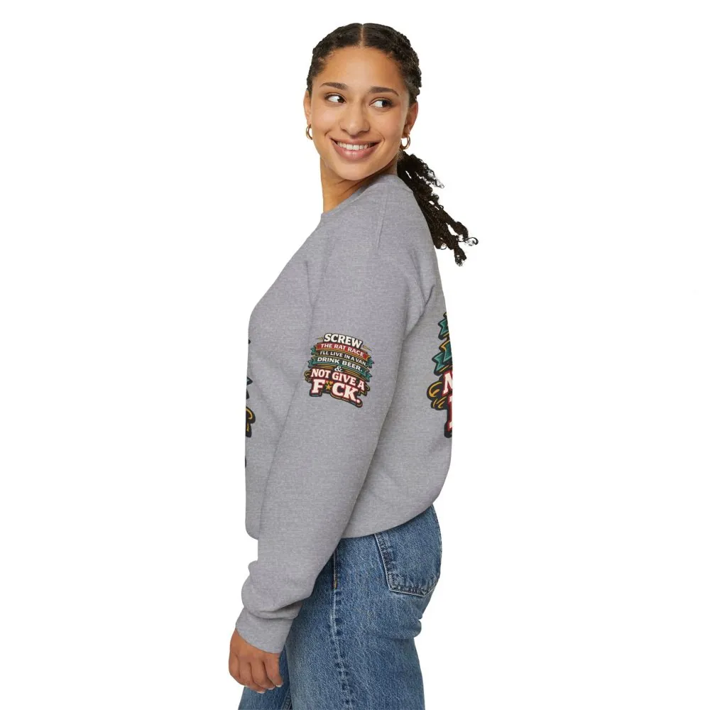 Unisex Heavy Blend™ Crewneck Sweatshirt — "Screw The Rat Race" Design F**K-Line