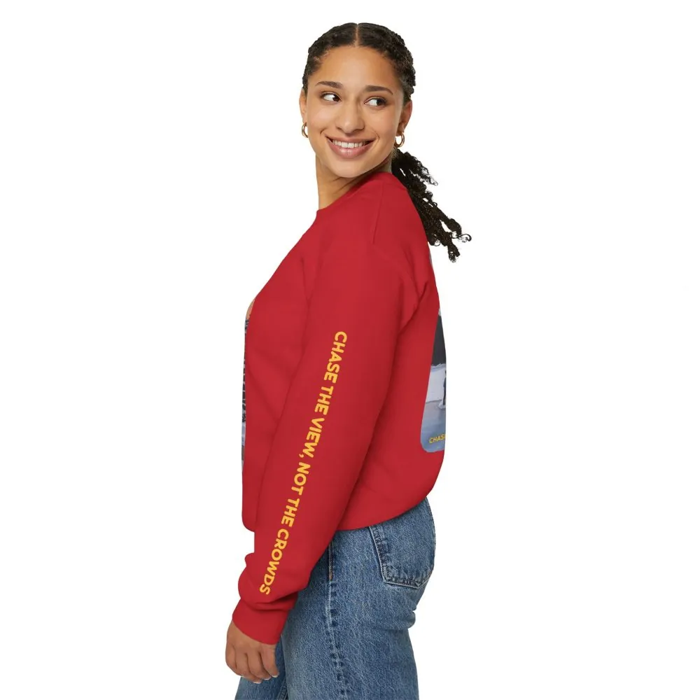 Unisex Heavy Blend™ Crewneck Sweatshirt — "Chase The Views-Not The Crowds"" Design Sitcom-Line