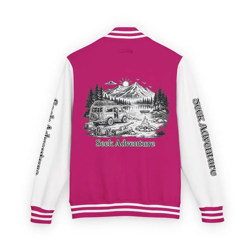 13369548392928276757_2048.jpeg Unisex Heavyweight Letterman Jacket — "Seek Adventure" Travel Varsity Coat