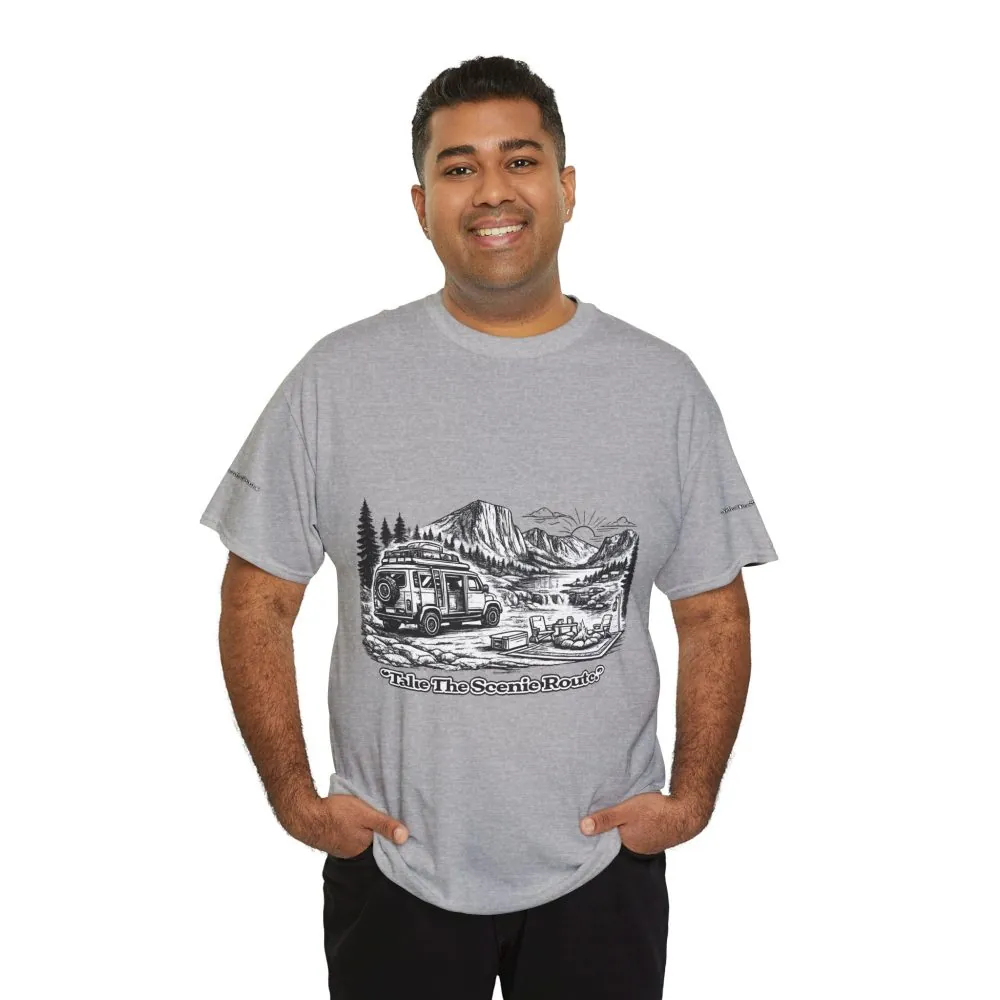 13372247125655946202_2048.jpeg Unisex Heavy Cotton Tee — "Take The Scenic Route" Design Minimal-Line