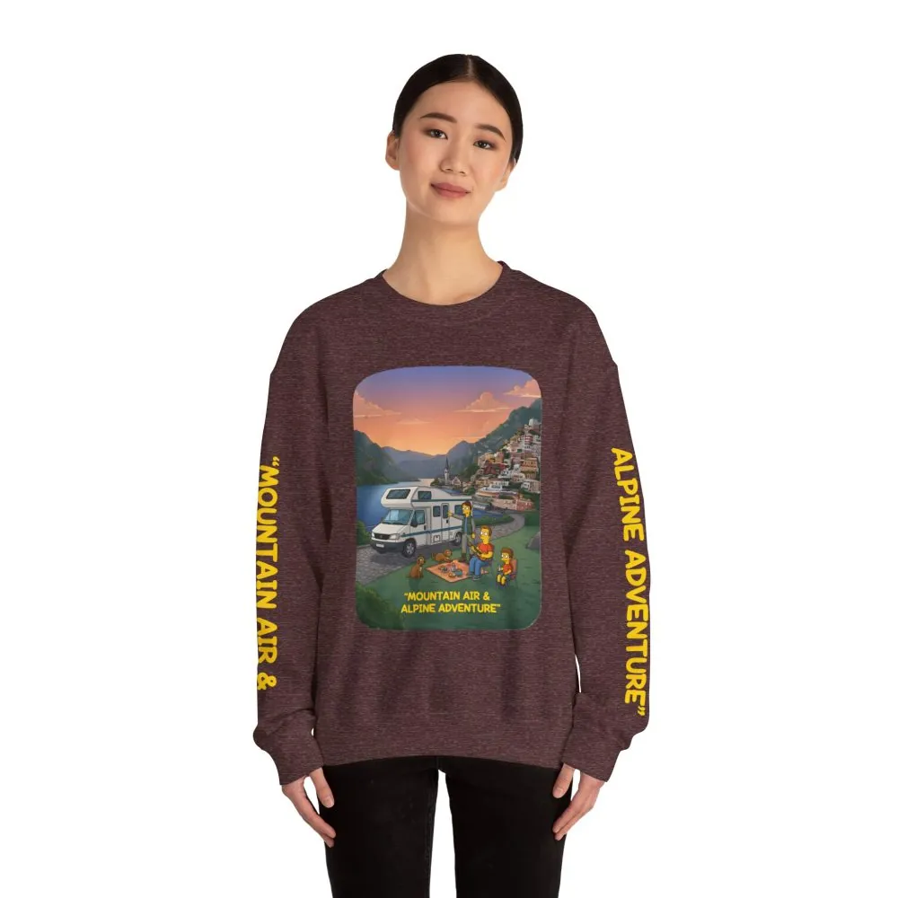 Unisex Heavy Blend™ Crewneck Sweatshirt — "Mountain Air-Alpine Adventure" Design Sitcom-Line
