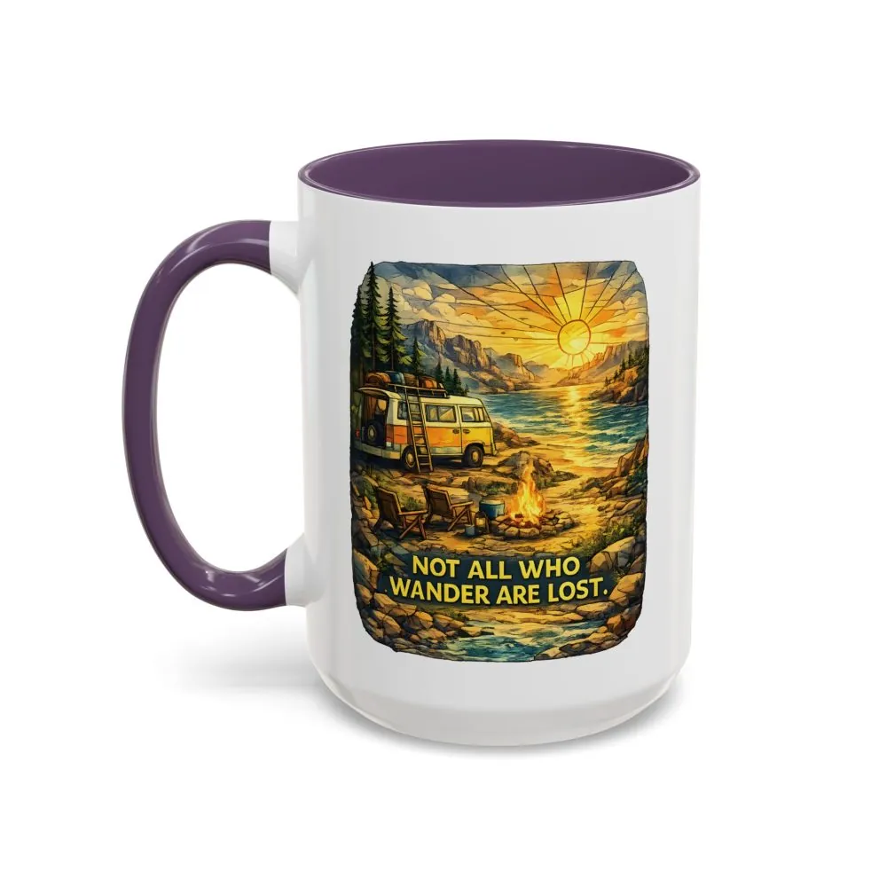 Accent Coffee Mug (11, 15oz) — "Not All Who Wander Are Lost" Design Cubic-Line