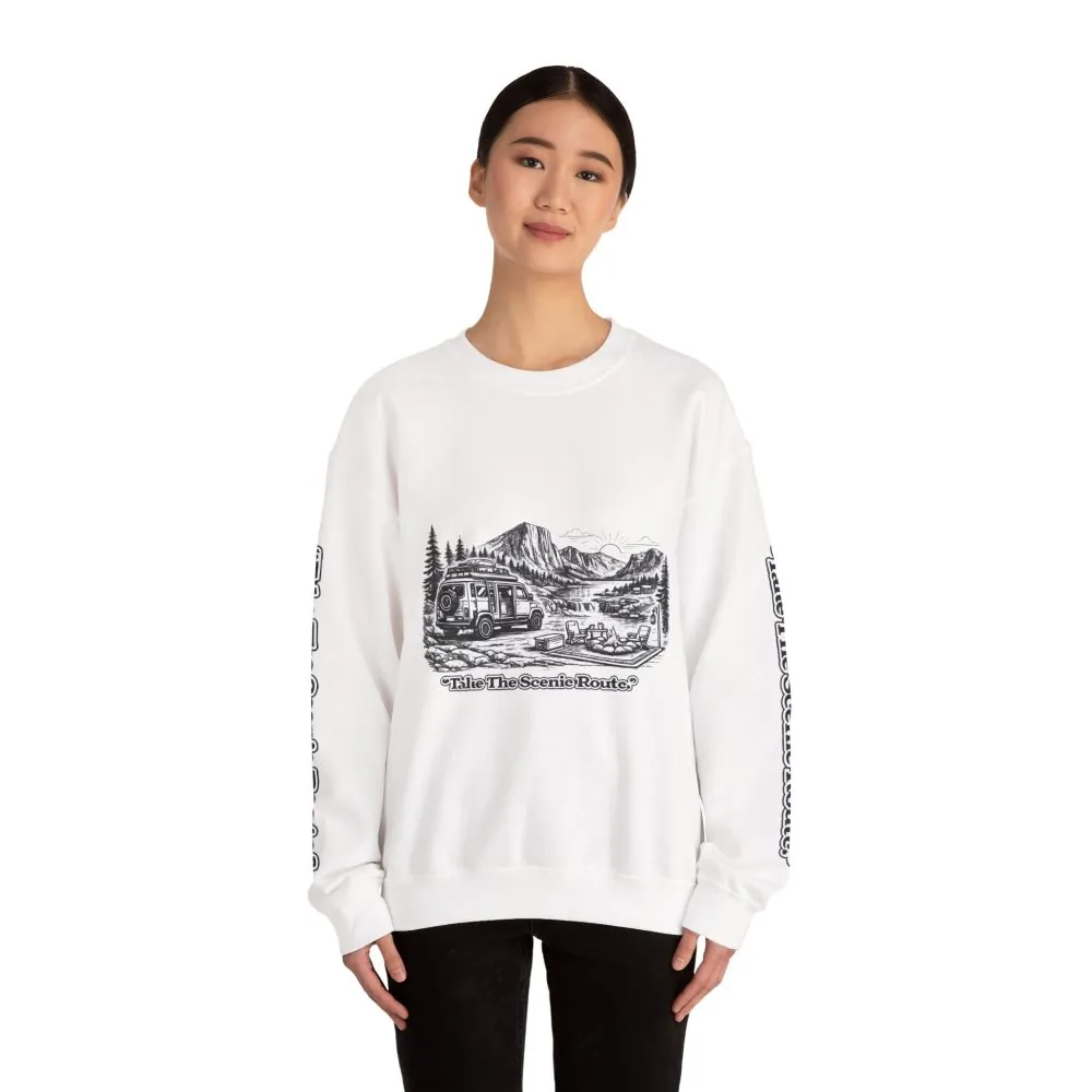 13388084477762085429_2048.jpeg Unisex Heavy Blend™ Crewneck Sweatshirt — "Take The Scenic Route" Design Minimal-Line
