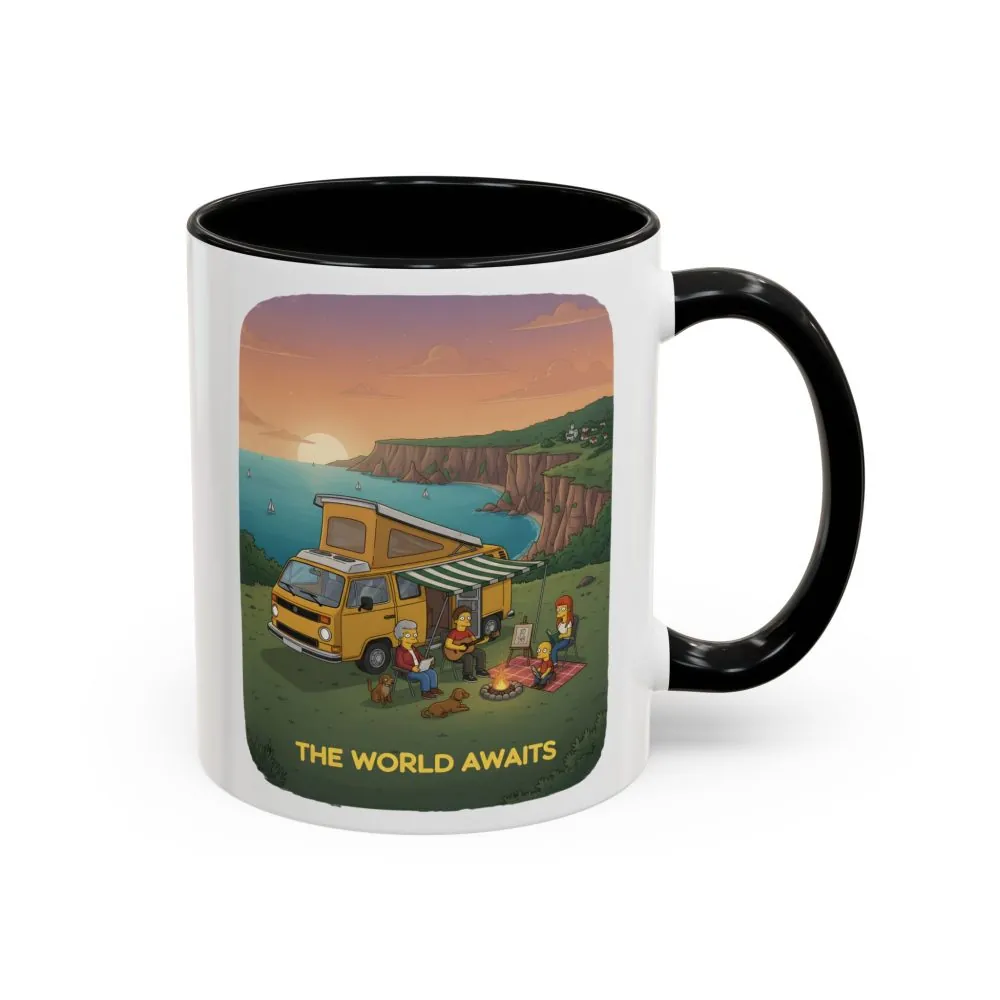 Accent Coffee Mug (11, 15oz) — "The World Awaits" Design Sitcom-Line