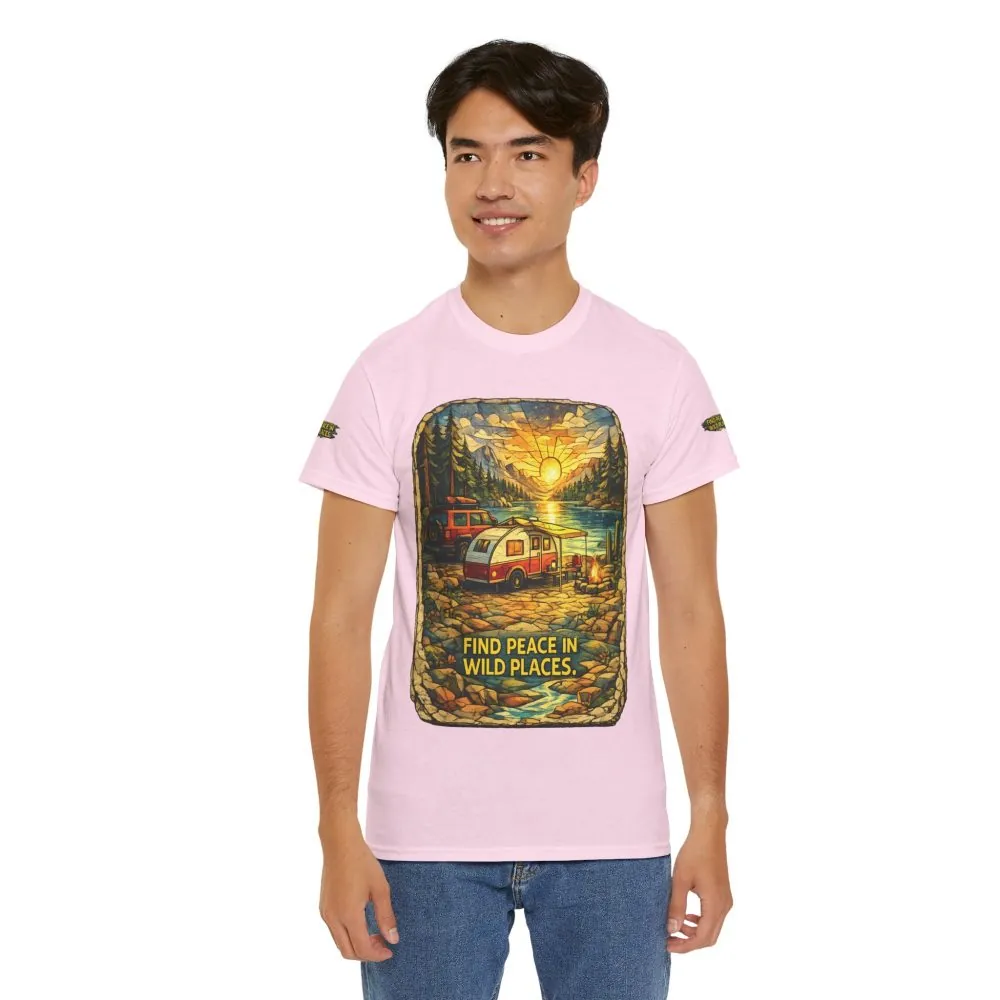 13400136874001712035_2048.jpeg Unisex Heavy Cotton Tee — "Find Peace In Wild Places" Design Cubic-Line