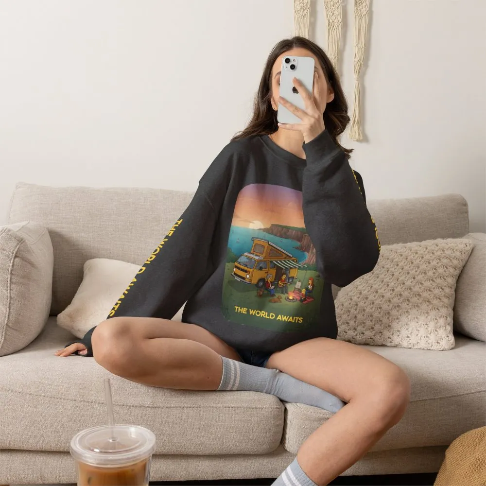 1340444933851637926_2048.jpeg Unisex Heavy Blend™ Crewneck Sweatshirt — "The World Awaits" Design Sitcom-Line