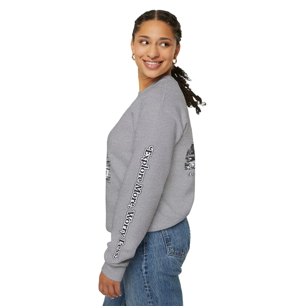13409143340113672265_2048.jpeg Unisex Heavy Blend™ Crewneck Sweatshirt — "Explore More Worry Less" Design Minimal-Line