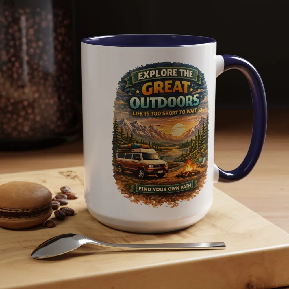 Accent Coffee Mug (11, 15oz) — "Explore The Great Outdoors" Design Scenic-Line