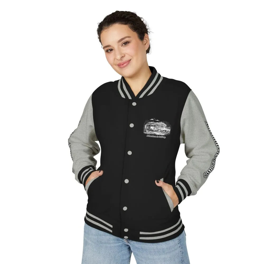 13438156609848082729_2048.jpeg Unisex Heavyweight Letterman Jacket — "Adventure Is Calling" Travel Varsity Coat