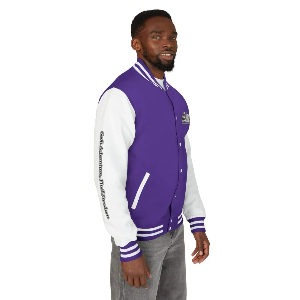 Unisex Heavyweight Letterman Jacket — "Seek Adventure, Find Freedom" Travel Varsity Coat