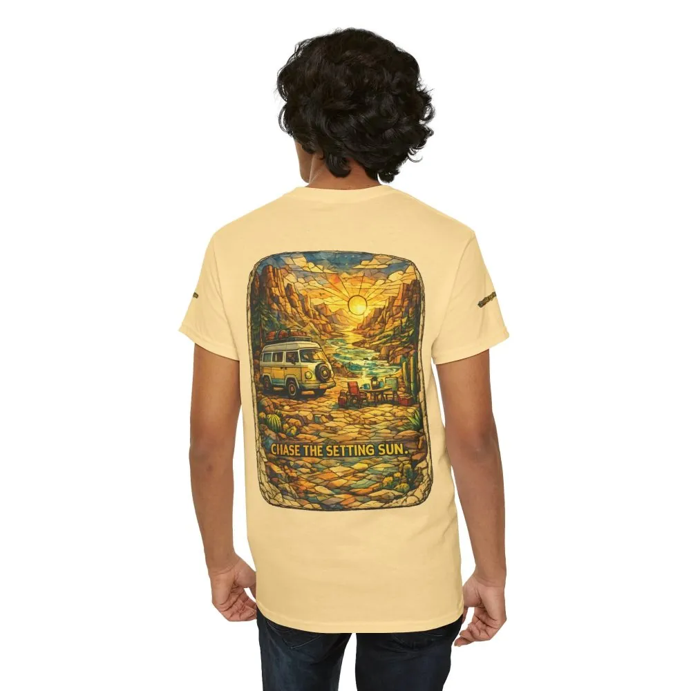 13442209397952740293_2048.jpeg Unisex Heavy Cotton Tee — "Chase The Settings Sun" Design Cubic-Line