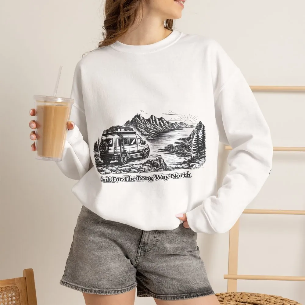 13445063225954217309_2048.jpeg Unisex Heavy Blend™ Crewneck Sweatshirt — "Built For The Long Way North" Design Minimal-Line
