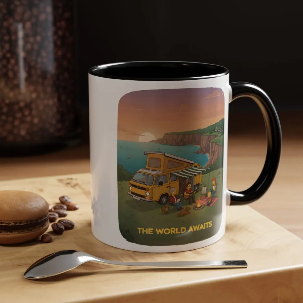 Accent Coffee Mug (11, 15oz) — "The World Awaits" Design Sitcom-Line