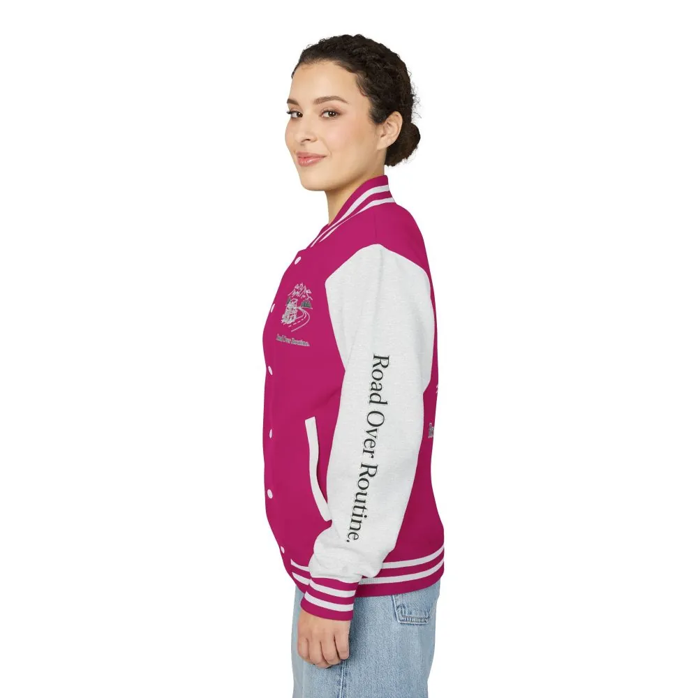 Unisex Heavyweight Letterman Jacket — "Road Over Routine" Travel Varsity Coat