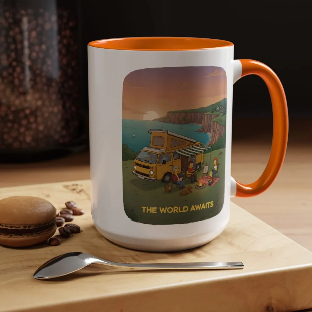 Accent Coffee Mug (11, 15oz) — "The World Awaits" Design Sitcom-Line