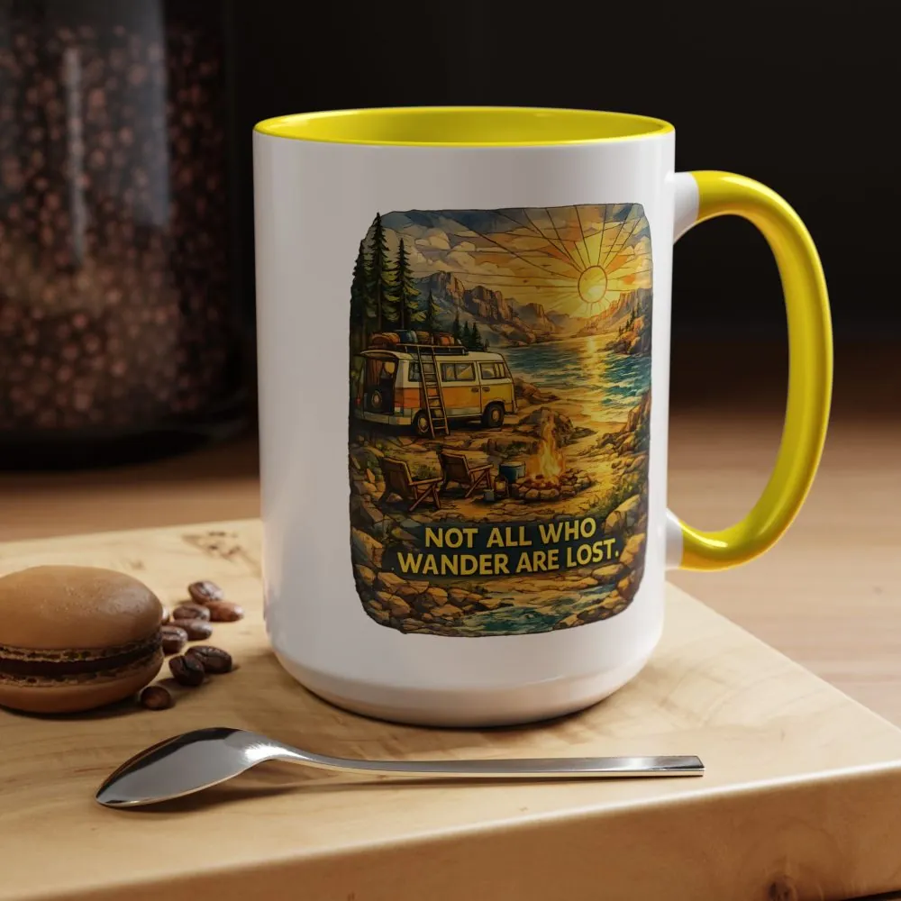 Accent Coffee Mug (11, 15oz) — "Not All Who Wander Are Lost" Design Cubic-Line