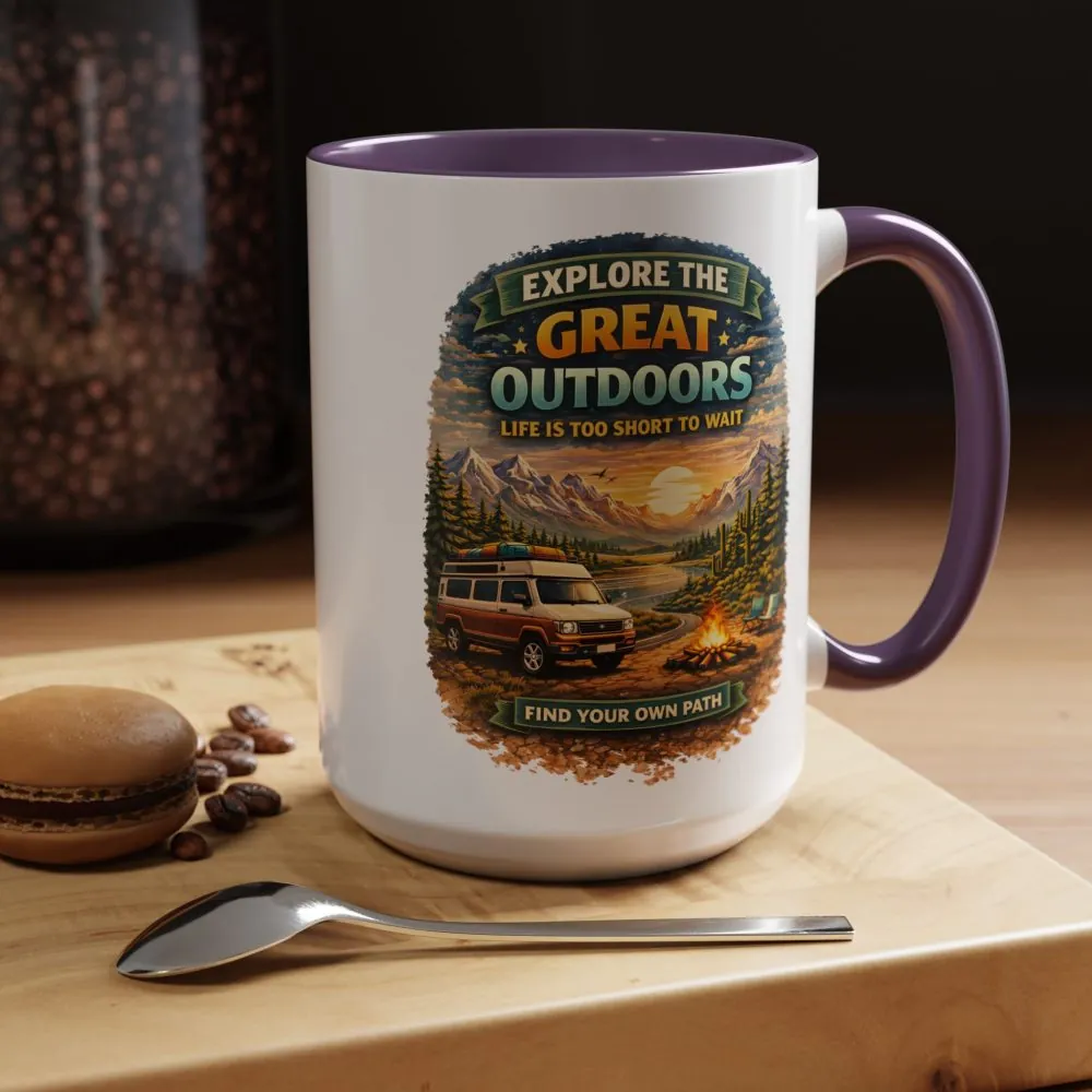 Accent Coffee Mug (11, 15oz) — "Explore The Great Outdoors" Design Scenic-Line