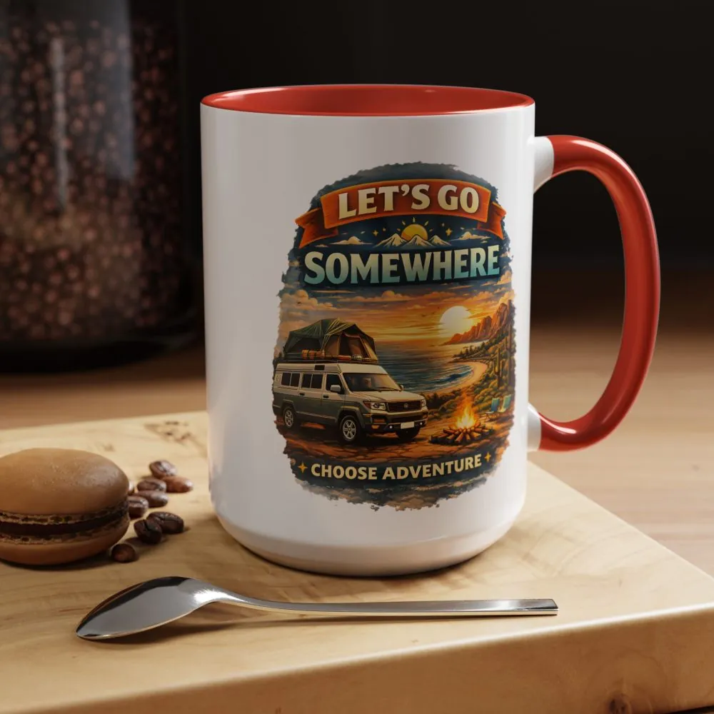 Accent Coffee Mug (11, 15oz) — "Lets Go Somewhere" Design Scenic-Line
