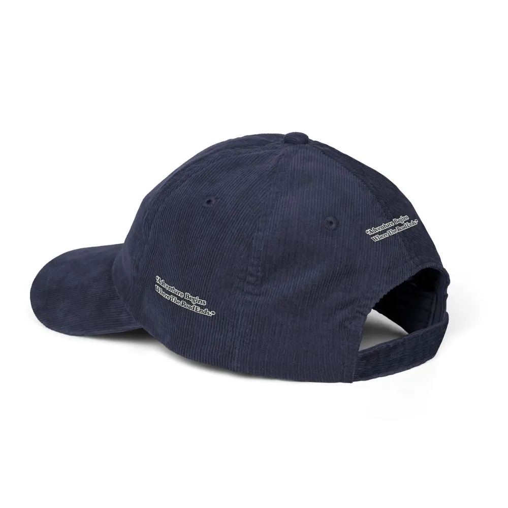 13539971936654431895_2048.jpeg Vintage Corduroy Cap (Embroidery) — "Adventure Begins Where The Road Ends" Embroidered Hat
