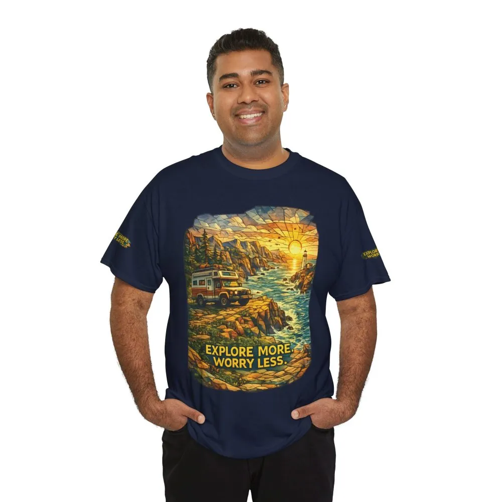 1354555257098805674_2048.jpeg Unisex Heavy Cotton Tee — "Explore More Worry Less" Design Cubic-Line