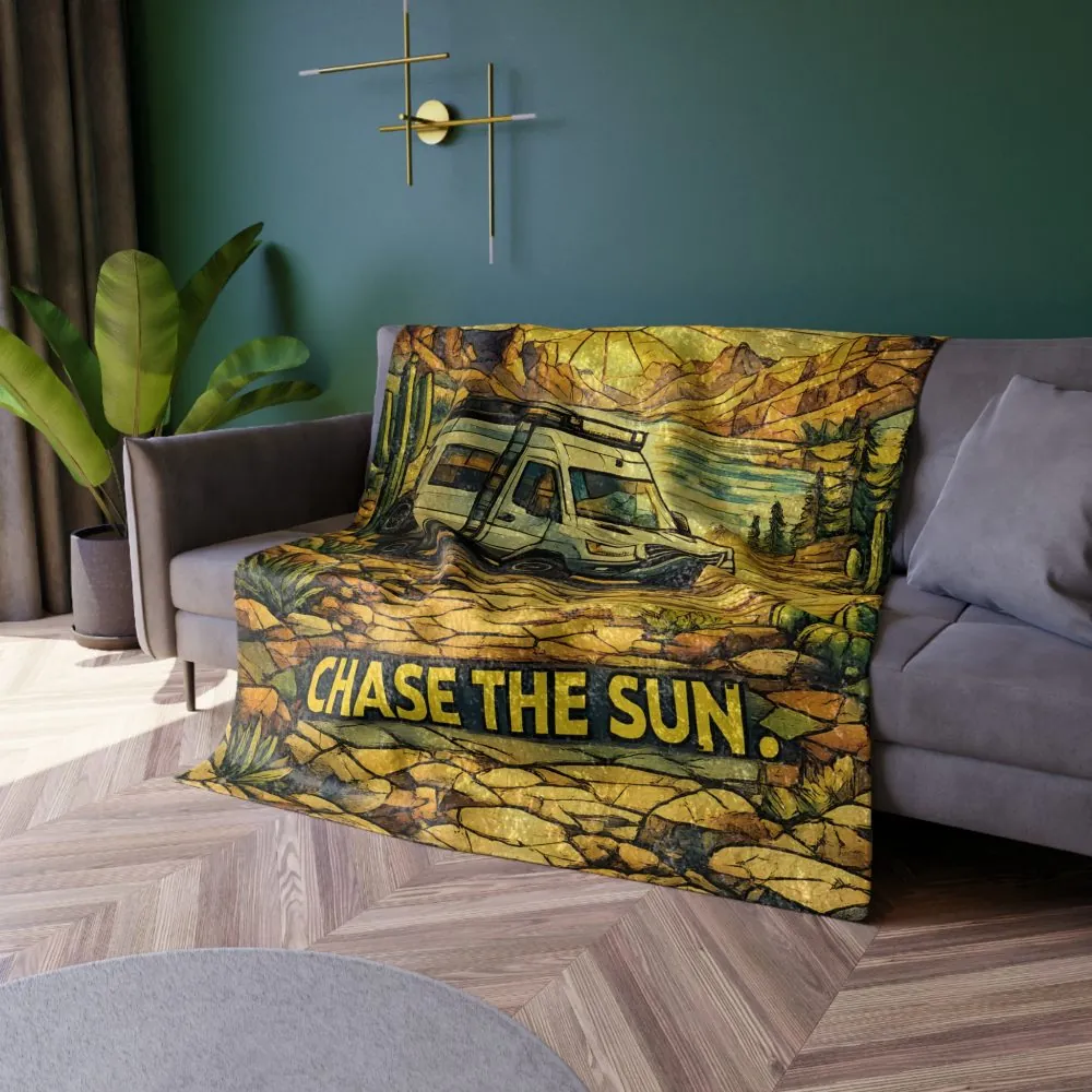 13556382388249006240_2048.jpeg Crushed Velvet Blanket —"Chase The Sun And Follow The Wind" Design Cubic-Line(Campervan)