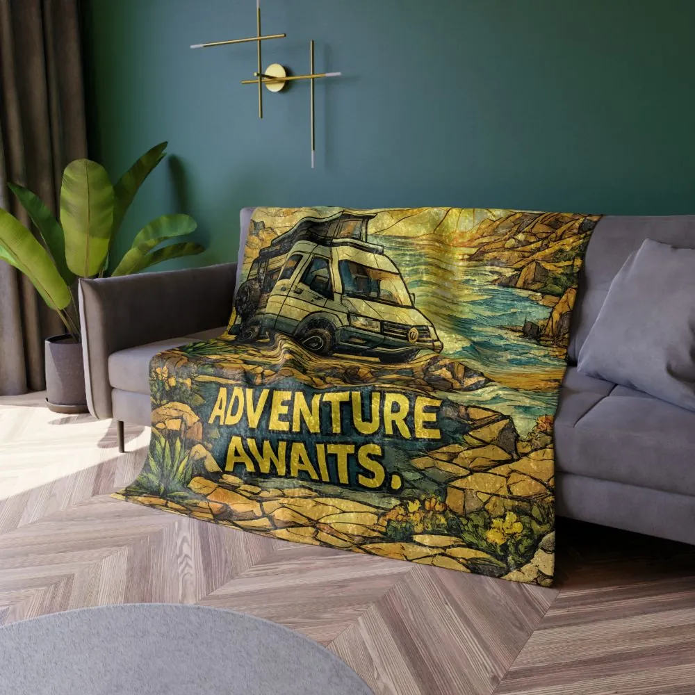 13564999542968177090_2048.jpeg Crushed Velvet Blanket —"Adventure Awaits" Design Cubic-Line (Campervan)