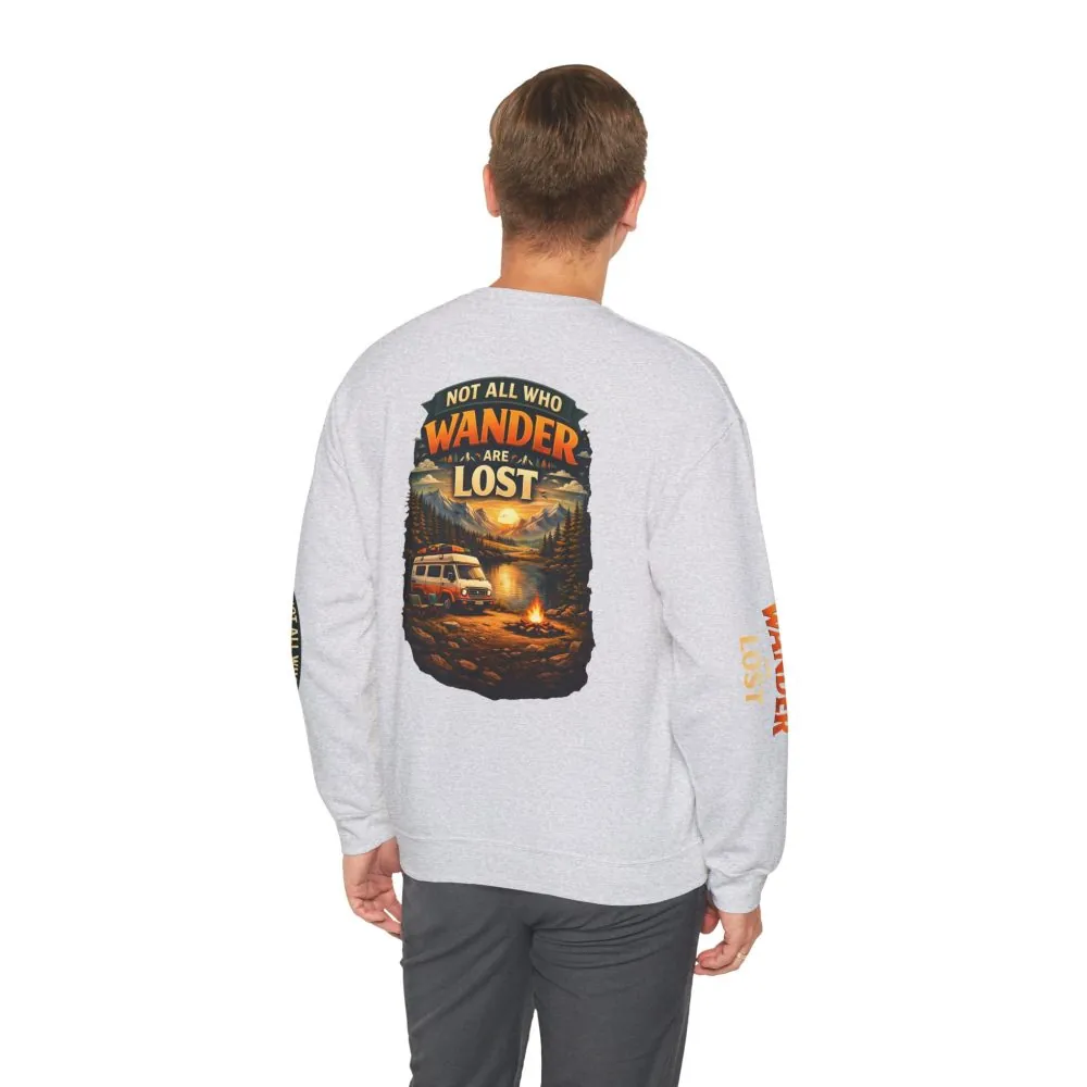 Unisex Heavy Blend™ Crewneck Sweatshirt — "Not All Who Wander Are Lost" Design Scenic-Line