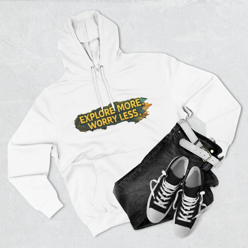 Three-Panel Fleece Hoodie - "Explore More Worry Less" Design Cubic-Line