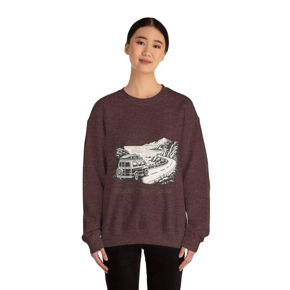 Unisex Heavy Blend™ Crewneck Sweatshirt — "Wander Without Limits" Design Minimal-Line