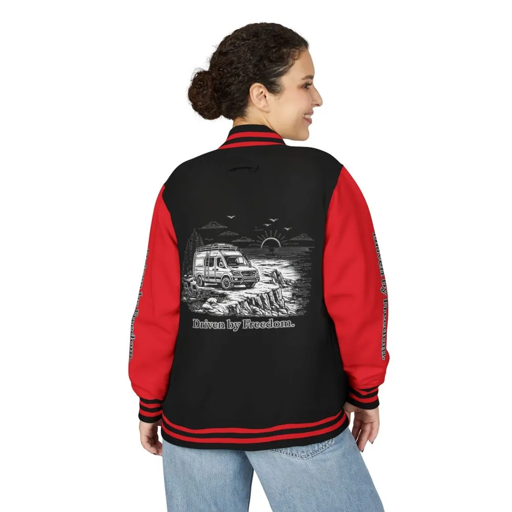 13600057227010402409_2048.jpeg Unisex Heavyweight Letterman Jacket — "Driven By freedom" Travel Varsity Coat