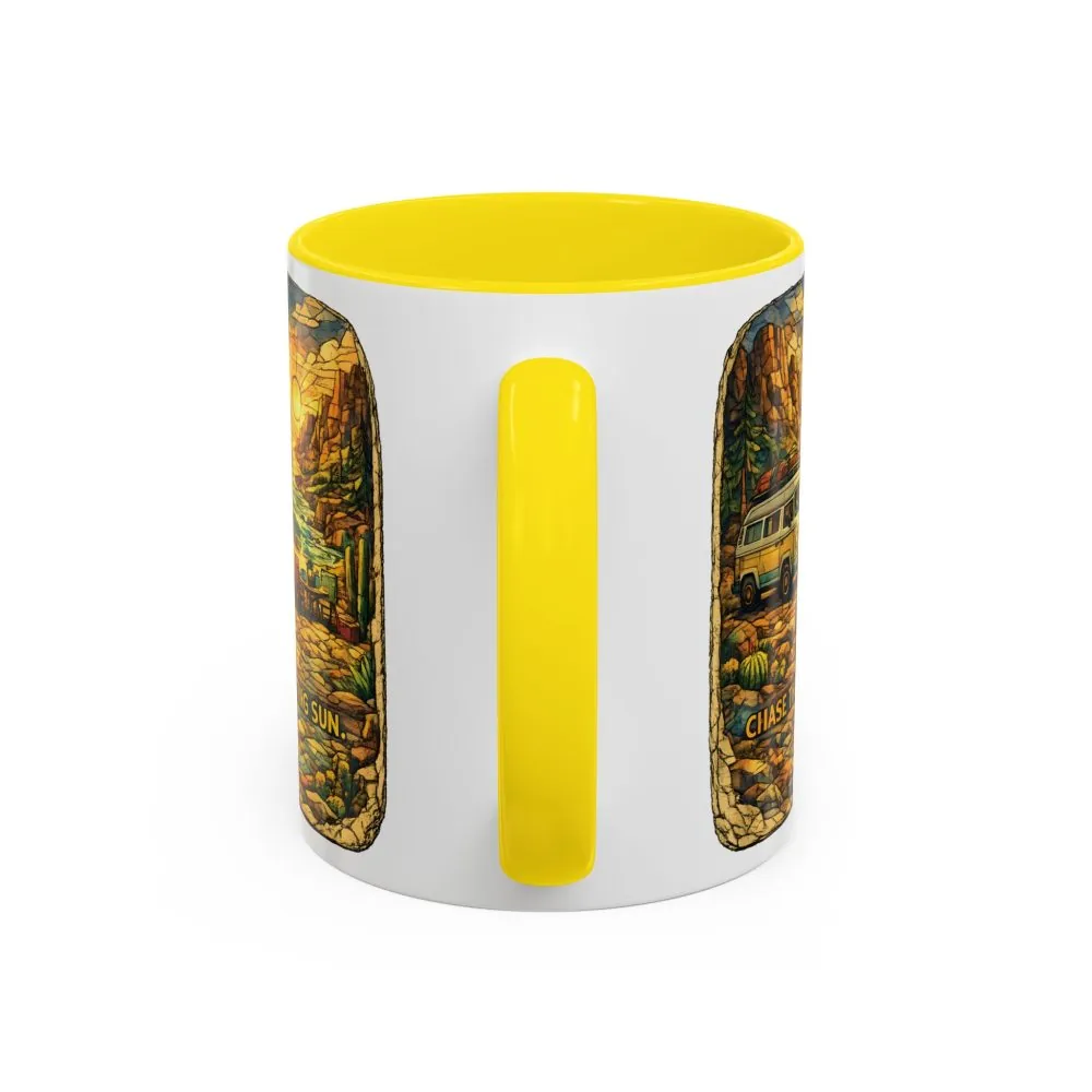 Accent Coffee Mug (11, 15oz) — "Chase The Settings Sun" Design Cubic-Line