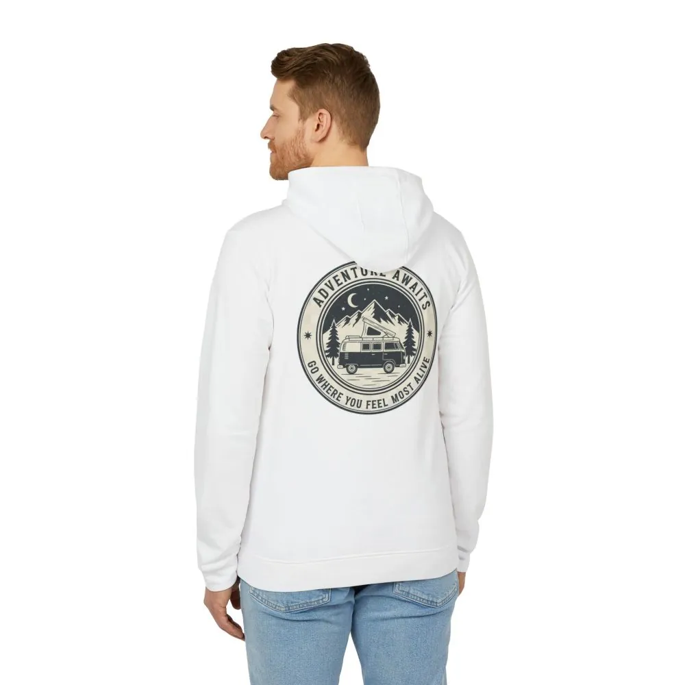 Hoodie(Adidas) — 'Adventure Awaits-Go Where You Feel Most Alive' Outdoor Travel Pullover (Only Back Printed)